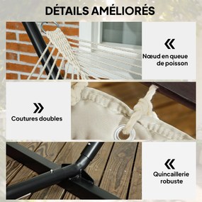 Outsunny Hamac pe suport, hamac cu suport din oțel, pernă, bare de întindere, 368 x 140 x 110 cm, cremă | Aosom Romania