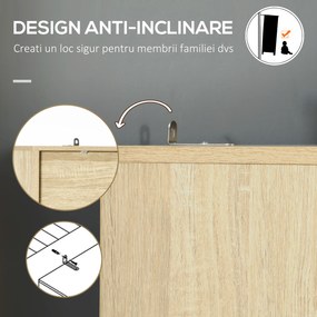 Biblioteca de Perete din MDF si Metal cu 2 Sertare, 2 Dulapioare si 4 Rafturi Deschise, 80x35x155 cm, culoare Lemn natur HOMCOM | Aosom RO