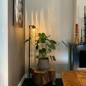 Lampa de podea de design neagră cu sticlă chihlimbar - Qara Down