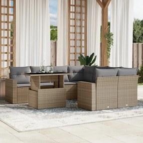 vidaXL Set canapele de grădină, 9 piese, cu perne, bej, poliratan