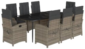 3212359 vidaXL Set mobilier grădină cu perne, 9 piese, gri, poliratan