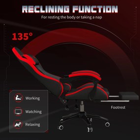 Vinsetto Scaun Gaming cu Înălțime Reglabilă și cu Spătar Rabatabil, 65x65x121-129 cm, Negru | Aosom Romania