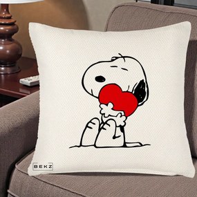 Perna Personalizata Snoopy cu Inima, 40x40 cm, Crem Reliefat, Husa Detasabila, Perna Inclusa, BEKZ®