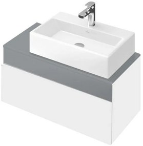 Dulap baza suspendat cu blat sticla, Memento Villeroy&amp;Boch, lavoar dreapta, 80.6x46x37cm, alb/gri, C779R0MT