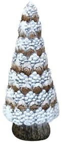 Decoratiune Craciun, ceramica, brad, alb si maro, LED, 3xAA, 19x19x49.5 cm