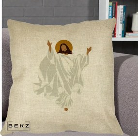 Perna Decorativa Iisus Hristos Invierea Silueta Minimalista, 40x40 cm, Crem, Husa Detasabila, Perna Inclusa, BEKZ®