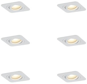 Set de 6 spoturi încastrate rotunjite albe GU10 50mm rotative și înclinabile IP44 - Alberto