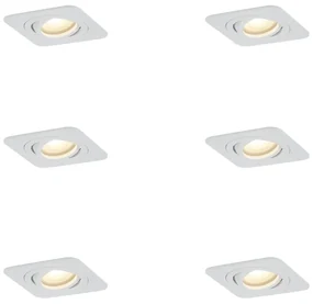 Set de 6 spoturi încastrate rotunjite albe GU10 50mm rotative și înclinabile IP44 - Alberto