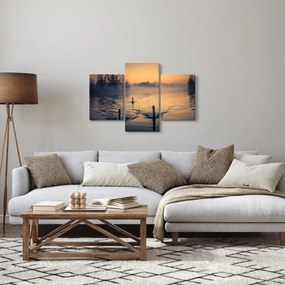 Tablou cu lebăde pe apă în ceață (90x60 cm)