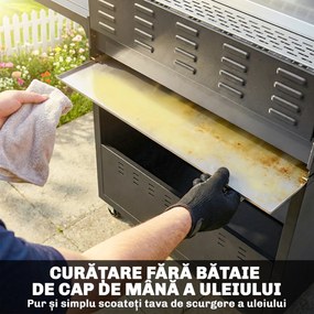 Outsunny Grătar pe Gaz, 6 Arzătoare, Arzător Lateral, Grilaj din Fontă, Dulap Inclus | Aosom Romania