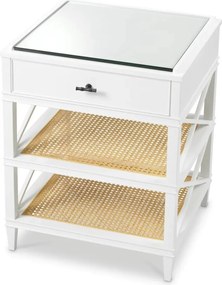 Noptiera, Masuta Laterala LUX, Lemn, Rattan, Bahamas alb