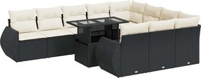 vidaXL Set canapele de grădină cu perne, 11 piese, negru, poliratan