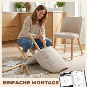 HOMCOM Set de 2 Scaune de Masă Moderne, Scaune de Bucătărie cu Tapițerie din In, Șezut Imbătut, Spătar Curbat, Picioare din Lemn de Cauciuc, Ușor de Asamblat, Alb Crem | Aosom Romania