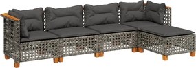 vidaXL Set canapea de grădină cu perne, 5 piese, gri, poliratan