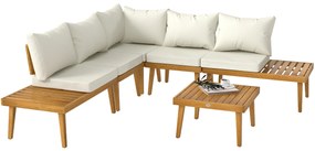 Outsunny Salon de grădină în aer liber, 5 locuri, modular din lemn de acacia, canapea unghiulară în aer liber cu masă de cafea și perne | Aosom Romania