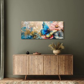 Tablou - Pictura de flori și fluturi (120x50 cm)