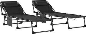 Outsunny Set de 2 Șezlonguri de Grădină Pliabile, Reglabile pe 5 Niveluri, cu Perne, Șezlonguri Textilenă cu Buzunar Lateral, Mâner, pentru Plajă, Piscină, 57x200x38 cm, Negru | Aosom Romania