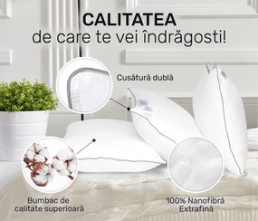 Set 2 perne 50x70 cm, Essience Premium Collection, husa 100% Bumbac; umplutura nanofibra extrafina; suport orto-cervical