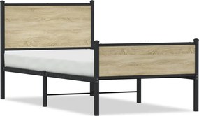 vidaXL Cadru pat metalic fără saltea, stejar sonoma, 107x203 cm