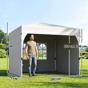 Outsunny Pavilion de grădină 3 x 3 m pop-up, pavilion pliant reglabil pe înălțime, protecție UV50+, 3 pereți laterali, crem | Aosom Romania