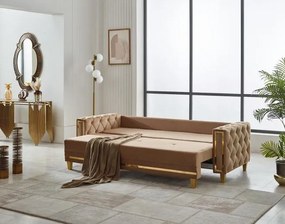 Canapea extensibila 3 locuri cu lada de depozitare Star, gold