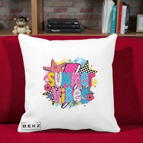 Perna Decorativa Summer Vibes Colorata, 40x40 cm, Alba Mata, Husa Detasabila, Perna Inclusa, BEKZ®