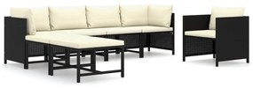 3059785 vidaXL Set mobilier de grădină cu perne, 7 piese, negru, poliratan