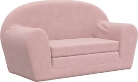 vidaXL Canapea extensibilă pentru copii cu 2 locuri, roz, pluș moale