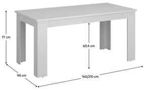 Masa dining extensibila, alba, 160-210x90 cm, ERODIN