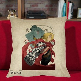 Perna Personalizata Fullmetal Alchemist Brotherhood Edward si Al Poster, 40x40 cm, Crem, Husa Detasabila, Perna Inclusa, BEKZ®