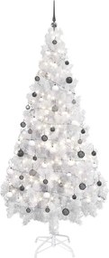 vidaXL Brad Crăciun pre-iluminat artificial set globuri alb 180 cm PVC