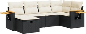 vidaXL Set mobilier de grădină cu perne, 6 piese, negru, poliratan