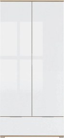 Dulap ZELE, alb lucios/stejar wotan, PAL, cu 2 usi, 91x57x195 cm