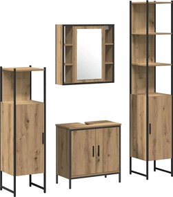 vidaXL Set de mobilier pentru baie cu raft 4 pcs Maro Lemn compozit
