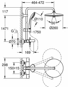 Coloana de dus cu baterie termostatata si pipa cada Grohe Euphoria 260