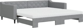 vidaXL Pat de zi cu extensie și saltele, gri deschis 100x200 cm textil