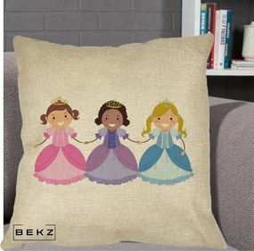 Perna Personalizata Printese Diverse Ilustratie, 40x40 cm, Crem, Husa Detasabila, Perna Inclusa, BEKZ®