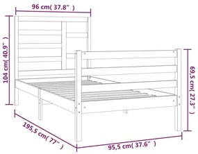 Cadru de pat Single 3FT, maro miere, 90x190 cm, lemn masiv maro miere, 90 x 190 cm