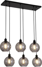 Lustra cu 6 pendule metal negru, sticla fumurie Radiance