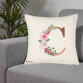 Cadou Personalizat - Perna Personalizata Monograma Rose Gold Litera C, 40x40 cm, Crem Reliefat, Husa Detasabila, Perna Inclusa, BEKZ®