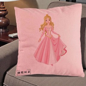 Perna Decorativa Printesa Aurora Rochie Roz, 40x40 cm, Roz, Husa Detasabila, Perna Inclusa, BEKZ®