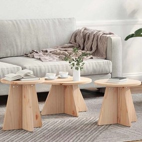 vidaXL Masă de cafea 3 pcs Natural 49 x 49 x 30 cm Lemn de brad solid