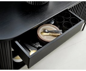 Comodă neagră joasă cu aspect de lemn de stejar cu ușă glisantă 73x160 cm Siena – Unique Furniture