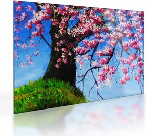 Tablou pe sticlă - Cireș înflorit - pictură (70x50 cm)