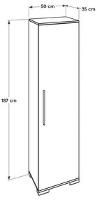 Dulap Multifunctional Adore Diamond, 8 rafturi, Usa reversibila, Alb 50 x 187 x 35 cm