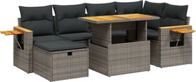 vidaXL Set canapele de grădină, 7 piese, cu perne, gri, poliratan
