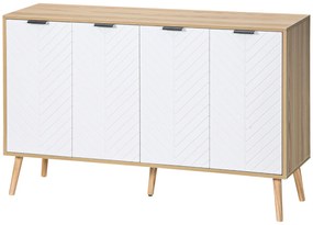 HOMCOM Bufet de depozitare scăzut mobilier cu 2 dulapuri 4 uși model de șevalet rafturi reglabile 120 x 35 x 77,4 cm alb | Aosom Romania