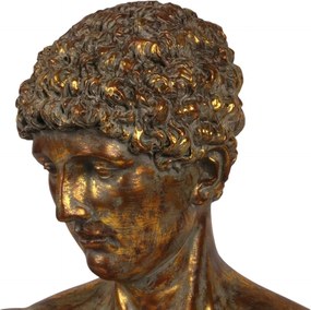 Bust decorativ din polirășină, auriu, tânăr cu păr cârlionțat, pe soclu negru, finisaj antichizat, 53 x 44 x 26 cm, „Apollon”