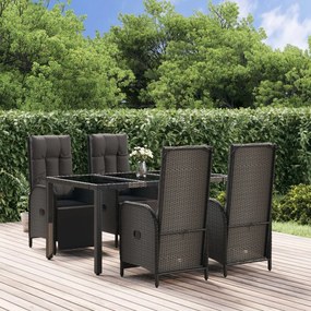 3185061 vidaXL Set mobilier de grădină cu perne, 5 piese, negru, poliratan