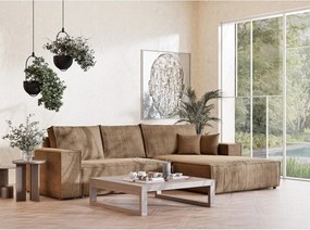 Colțar maro deschis extensibil/cu spațiu de depozitare cu tapițerie din chenille (cu colț pe partea dreaptă/cu șezlong) Maze – Maison de Rêve